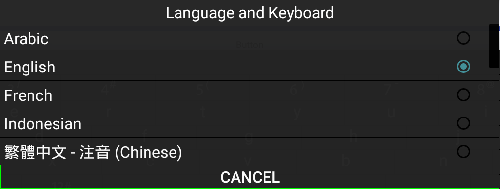 Language dialog with cancel button border color