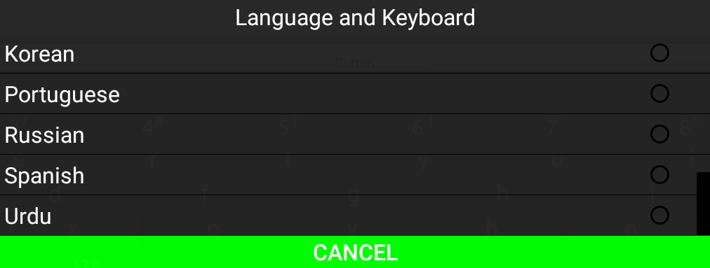Language dialog with focused cancel button background color