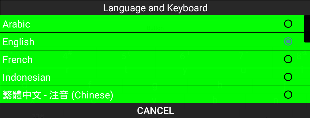 Language dialog with list item background color