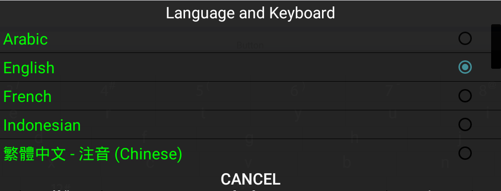 Language dialog with list item text color