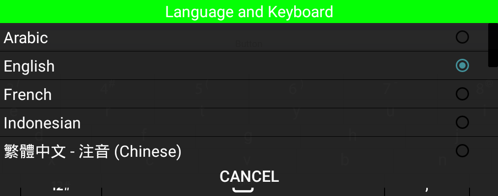 Language dialog with list title background color