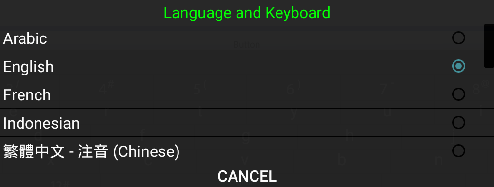 Language dialog with title text color