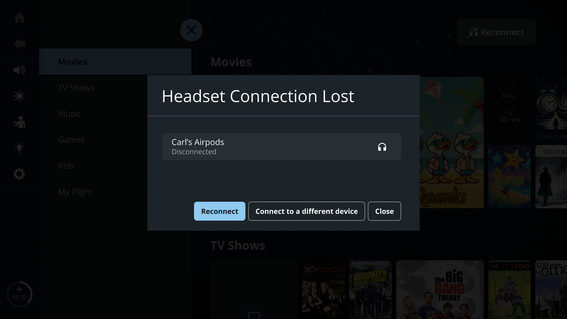 Interactive displaying device connection lost alert