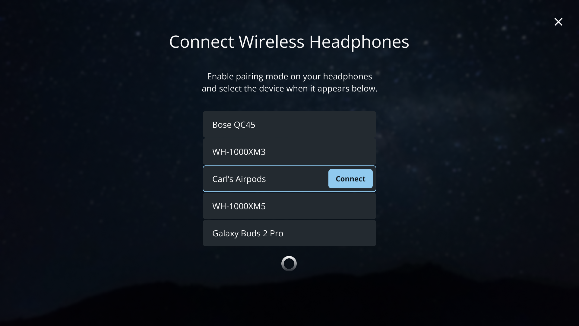 Interactive displaying device selected for connection