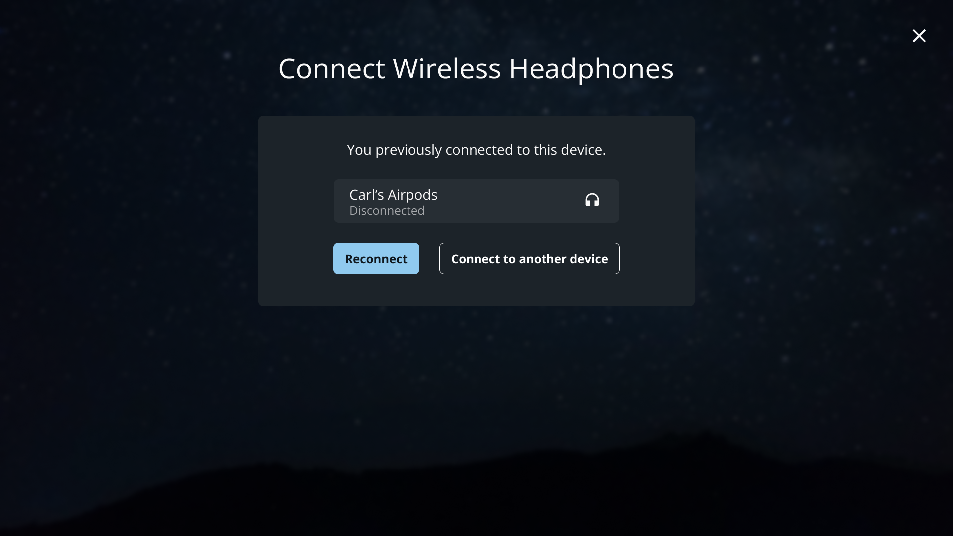 Interactive displaying option to reconnect to previously paired device
